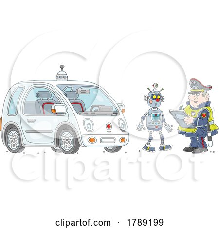 Cartoon Robot Getting a Driving Ticket by Alex Bannykh