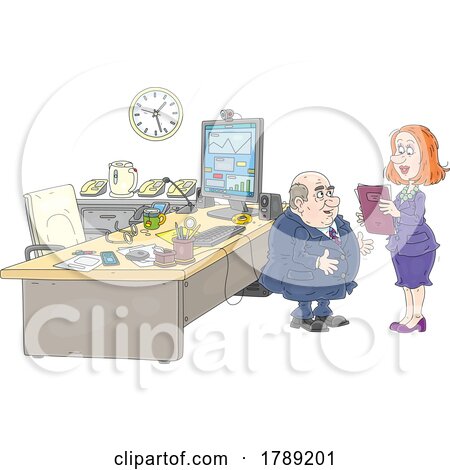 Cartoon Business Man Talking to His Assistant by Alex Bannykh