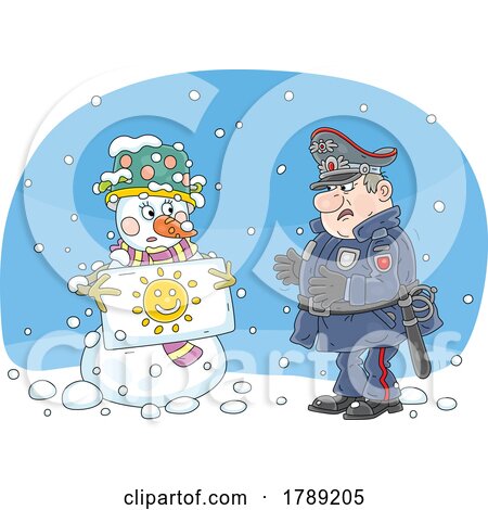 Cartoon Snowman Talking to a Police Man by Alex Bannykh