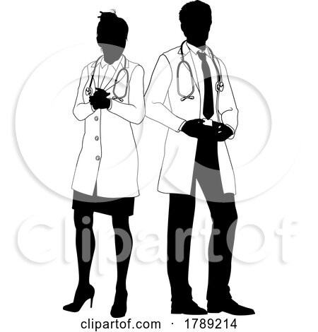 Male and Female Doctors Man and Woman Silhouette by AtStockIllustration