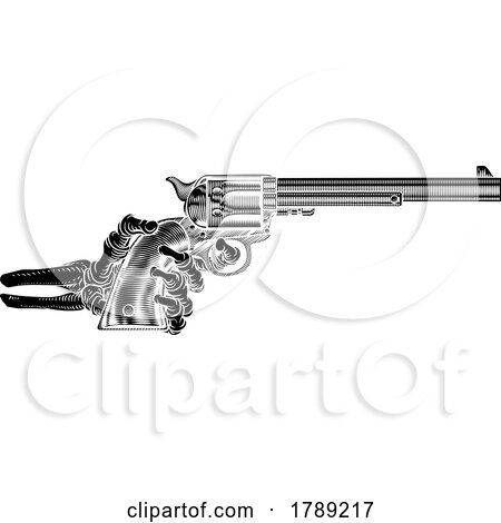Skeleton Hand Western Cowboy Gun Pistol Woodcut by AtStockIllustration