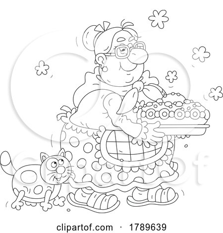 Cartoon Senior Lady Carrying a Cake by Alex Bannykh