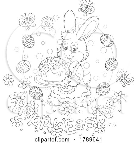 Cartoon Happy Easter Greeting and Rabbit by Alex Bannykh