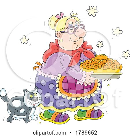 Cartoon Senior Lady Carrying a Cake by Alex Bannykh