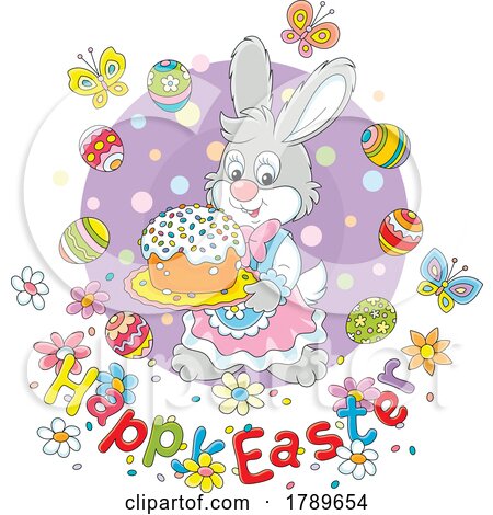Cartoon Happy Easter Greeting and Rabbit by Alex Bannykh