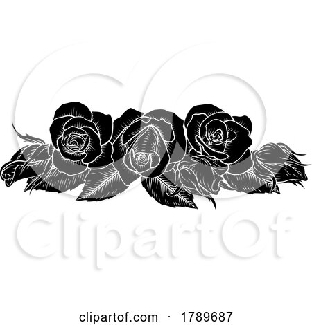 Roses Woodcut Vintage Style Flower Design by AtStockIllustration