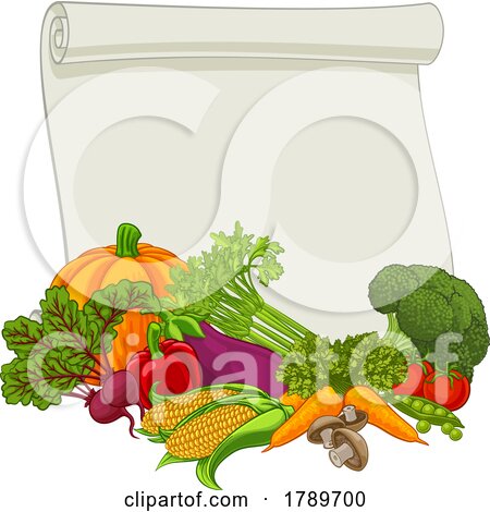 Vegetable Produce Food Scroll Background Cartoon by AtStockIllustration
