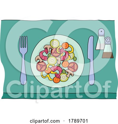 Chinese Food or Curry Plate Knife and Fork Meal by AtStockIllustration