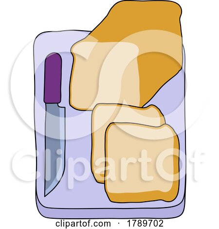 Sliced Bread and Knife on Chopping Cutting Board by AtStockIllustration