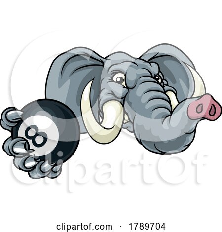 Elephant Pool 8 Ball Billiards Mascot Cartoon by AtStockIllustration