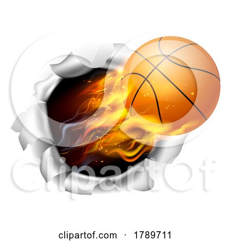 Basketball Ball Flame Fire Breaking Background by AtStockIllustration