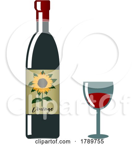 Vintage Sunflower Wine Bottle and Glass by elaineitalia