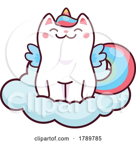 Unicorn Cat Sitting on a Cloud by Vector Tradition SM