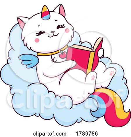 Unicorn Cat Reading on a Cloud by Vector Tradition SM