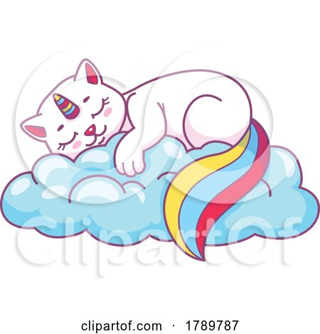 Unicorn Cat Sleeping on a Cloud by Vector Tradition SM
