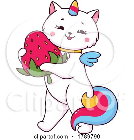 Unicorn Cat Holding a Strawberry by Vector Tradition SM