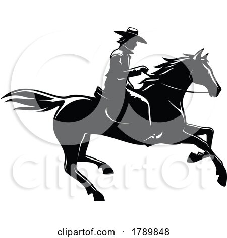 Black and White Horseback Cowboy by Vector Tradition SM