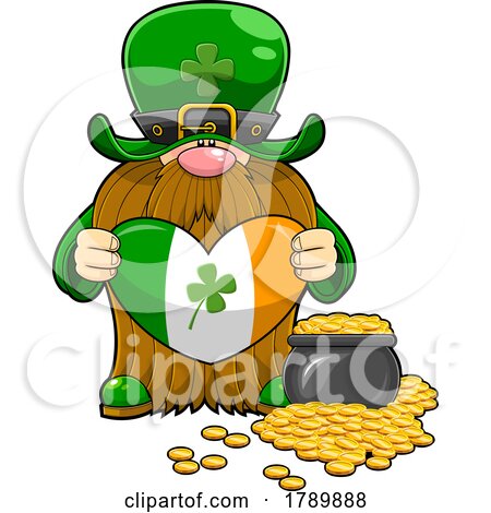 Cartoon St Patricks Day Leprechaun Gnome Holding Flag Heart by Gold by Hit Toon