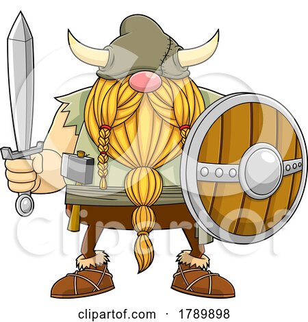 Cartoon Gnome Viking with a Shield and Sword by Hit Toon