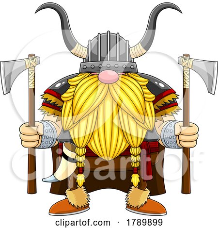 Cartoon Gnome Viking Holding Axes by Hit Toon