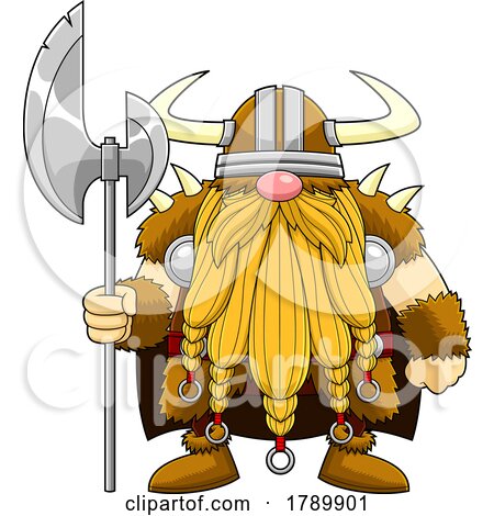 Cartoon Gnome Viking with a Battle Axe by Hit Toon