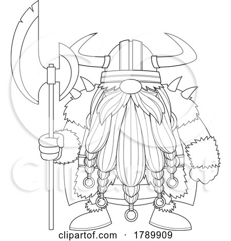 Cartoon Black and White Gnome Viking with a Battle Axe by Hit Toon