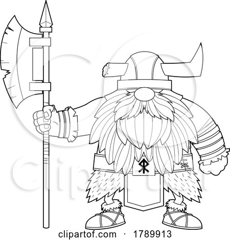 Cartoon Black and White Gnome Viking with an Axe by Hit Toon