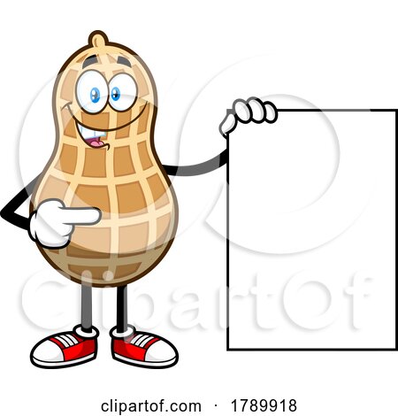 Cartoon Peanut Mascot Character with a Sign by Hit Toon