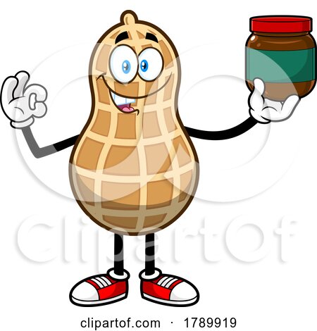 Cartoon Peanut Mascot Character Holding a Jar of Butter by Hit Toon