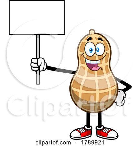 Cartoon Peanut Mascot Character with a Sign by Hit Toon