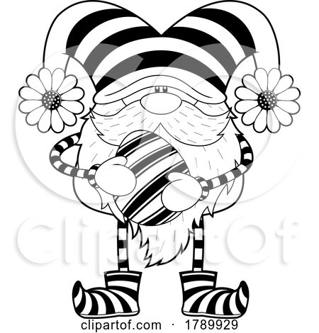 Cartoon Black and White Gnome Holding an Easter Egg by Hit Toon