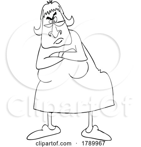 Cartoon Black and White Furious Wife or Granny with Folded Arms by djart
