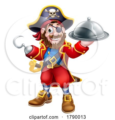 Pirate Captain Cartoon Chef and Food Plate Platter by AtStockIllustration
