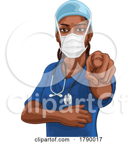 Black Woman Medical Doctor Nurse Pointing by AtStockIllustration