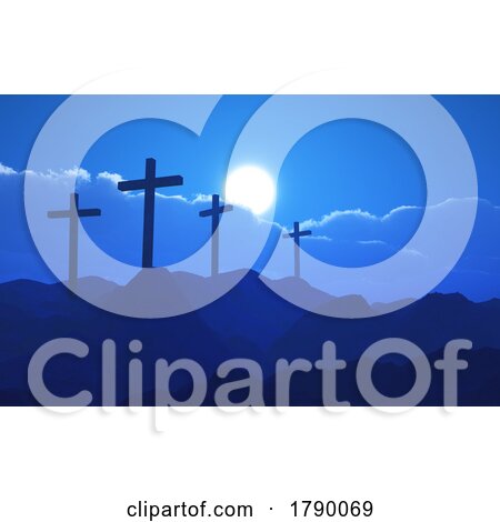 3D Good Friday Background with Crosses in a Mountain Landscape by KJ Pargeter