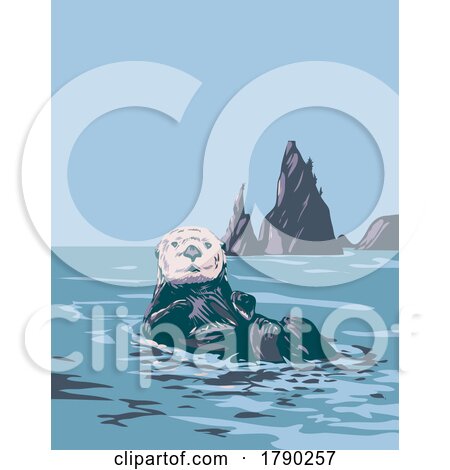 Sea Otter Enhydra Lutris in Olympic National Park Washington State WPA Poster Art by patrimonio