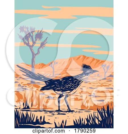 Roadrunner Chaparral Bird in Joshua Tree National Park Mojave Desert California WPA Poster Art by patrimonio