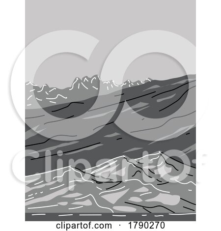Star Dune in Great Sand Dunes National Park and Preserve Colorado Monoline Line Art Grayscale Drawing by patrimonio