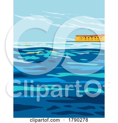 Dry Tortugas National Park in Florida Viewed from Sea WPA Poster Art by patrimonio