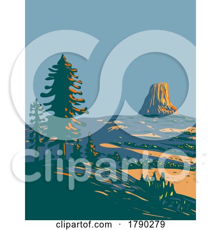 Devils Tower National Monument Wyoming During Summer WPA Poster Art by patrimonio