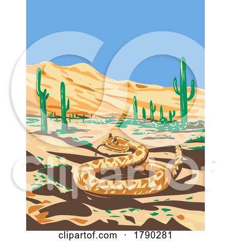 Western Diamondback Rattlesnake in Sonoran Desert National Monument Arizona WPA Poster Art by patrimonio