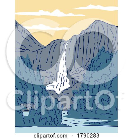 Bridalveil Fall in Yosemite National Park California WPA Poster Line Art by patrimonio