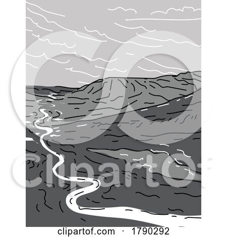 Gates of the Arctic National Park and Preserve Alaska Monoline Line Art Grayscale Drawing by patrimonio