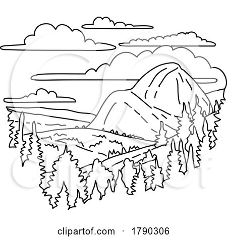 Olmsted Point with View of Half Dome in Yosemite National Park Monoline Line Art Drawing by patrimonio