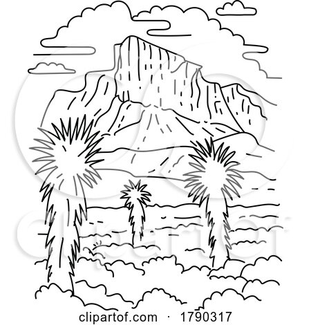 Guadalupe Peak in Guadalupe Mountains National Park Texas Monoline Line Art Drawing by patrimonio