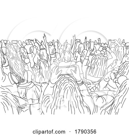 Crowd of Young People with Cellphone at a Live Concert Line Art Drawing by patrimonio