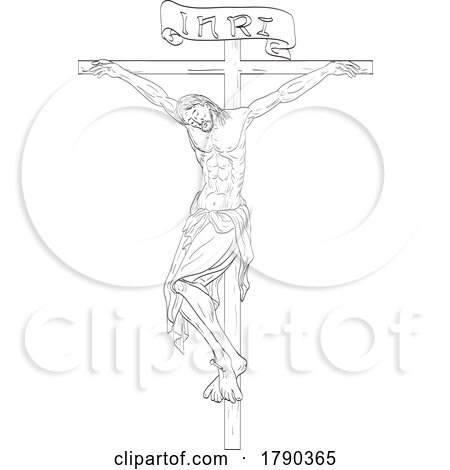 Jesus Christ on the Cross Medieval Style Line Art Drawing by patrimonio