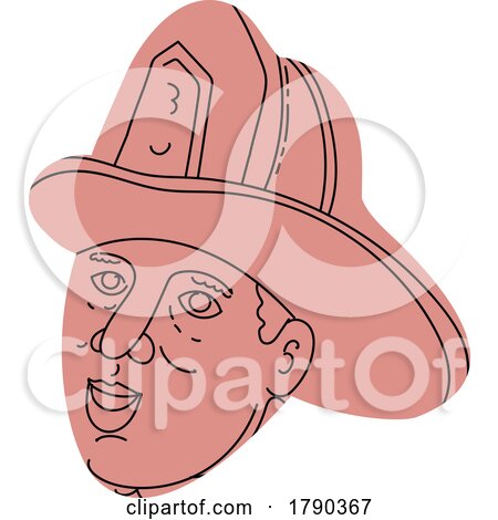 Fireman Firefighter Wearing Hat Mono Line Drawing by patrimonio