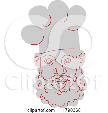 Chef with Beard Wearing Toque Blanche Hat Mono Line Drawing by patrimonio