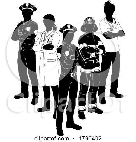 Silhouette Emergency Services Worker Team People by AtStockIllustration